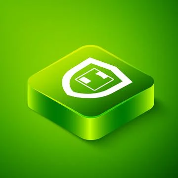 Isometric Delivery security with shield icon isolated on green background Stock Illustration