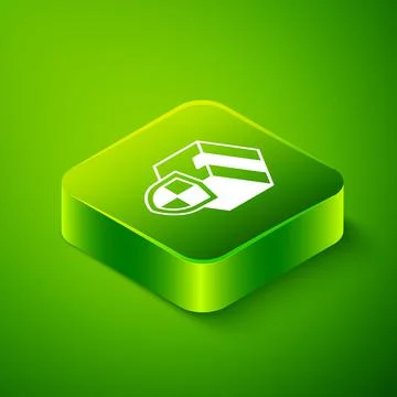 Isometric Delivery security with shield icon isolated on green background Stock Illustration