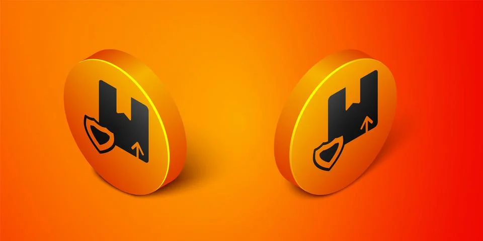 Isometric Delivery security with shield icon isolated on orange background 库存插图