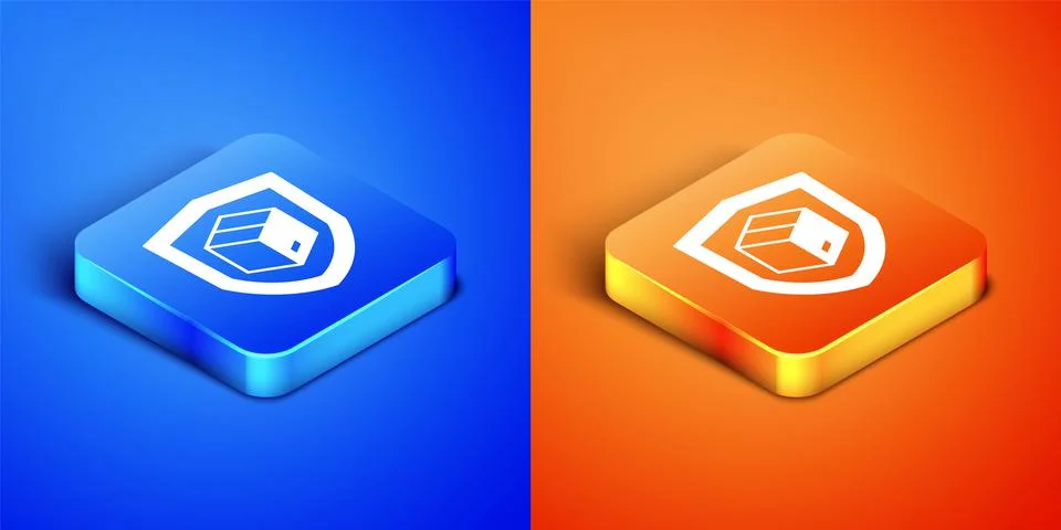Isometric Delivery security with shield icon isolated on blue and orange 库存插图