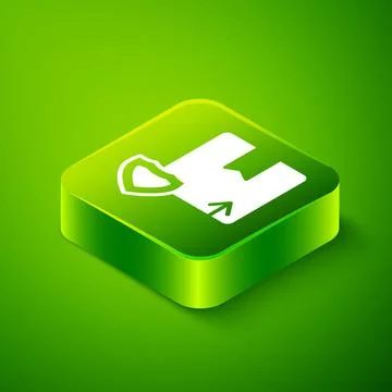 Isometric Delivery security with shield icon isolated on green background Stock Illustration