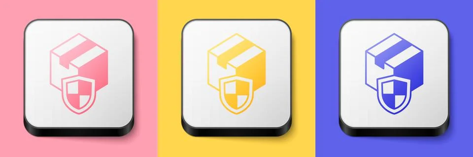Isometric Delivery security with shield icon isolated on pink, yellow and blue Illustrazione stock