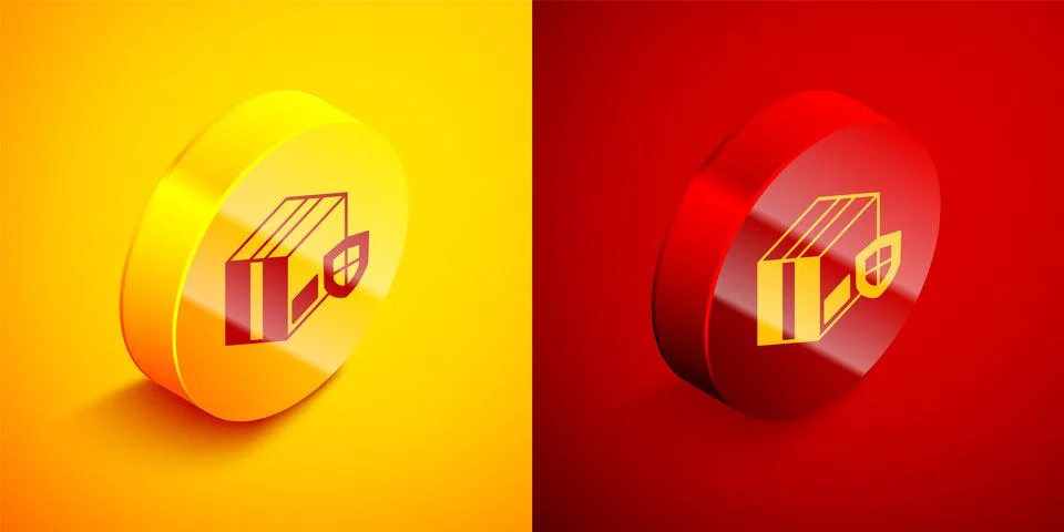 Isometric Delivery security with shield icon isolated on orange and red Stock Illustration