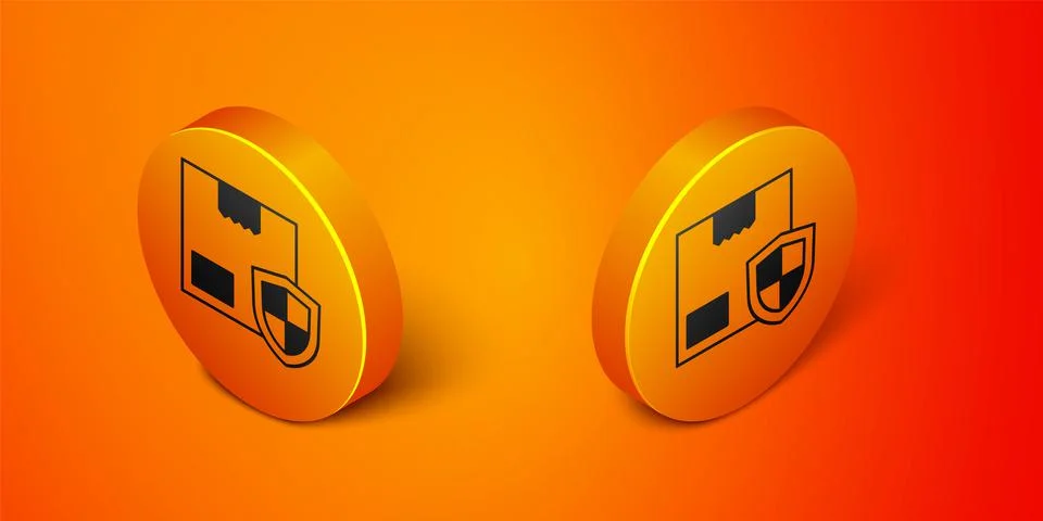 Isometric Delivery security with shield icon isolated on orange background Illustrazione stock