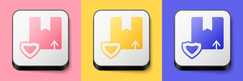 Isometric Delivery security with shield icon isolated on pink, yellow and blu Illustrazione stock