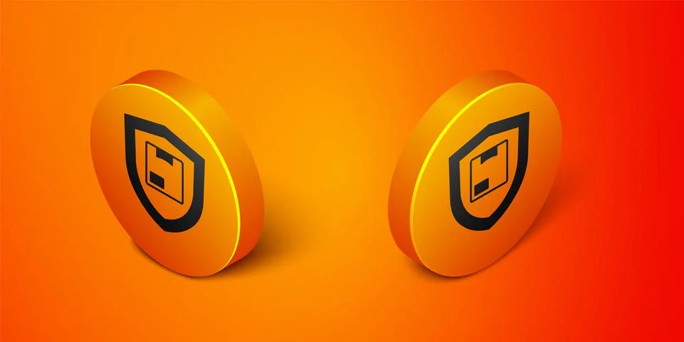 Isometric Delivery security with shield icon isolated on orange background. D Stock Illustration