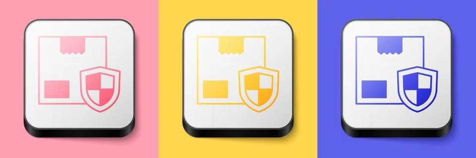 Isometric Delivery security with shield icon isolated on pink, yellow and blu Stock Illustration