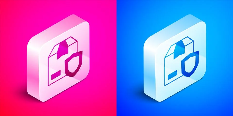 Isometric Delivery security with shield icon isolated on pink and blue Illustrazione stock