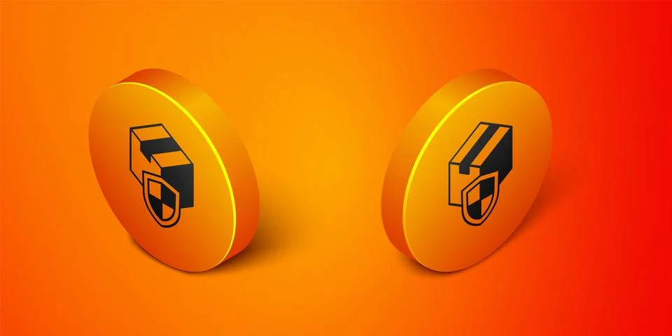 Isometric Delivery security with shield icon isolated on orange background Stock Illustration