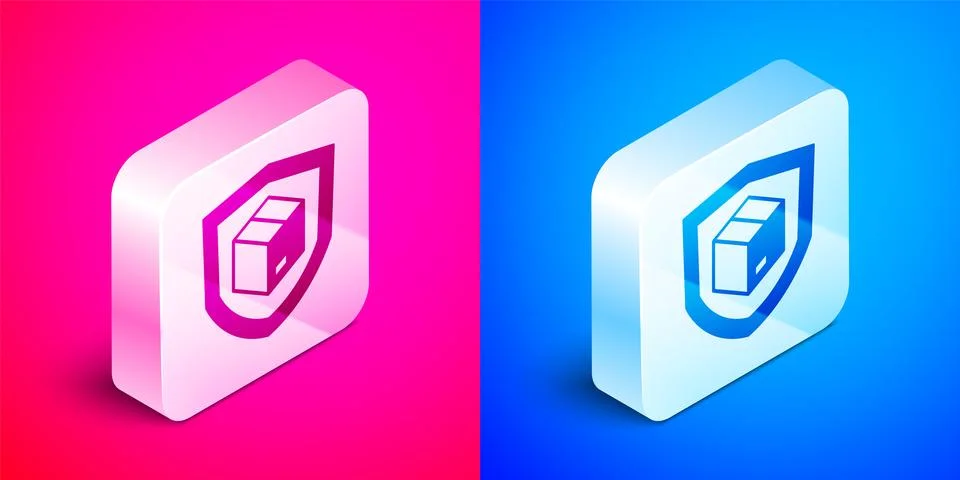 Isometric Delivery security with shield icon isolated on pink and blue back.. 스톡 일러스트