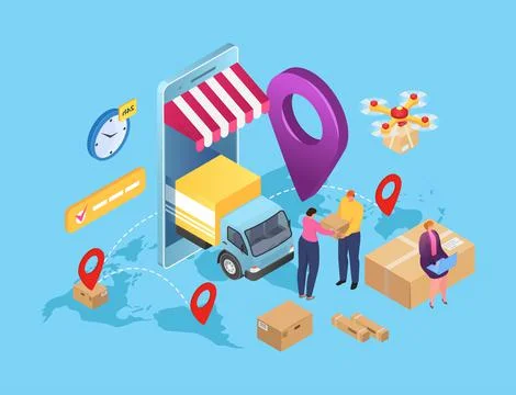Isometric delivery service, cargo package parcel in box, vector illustration Stock Illustration
