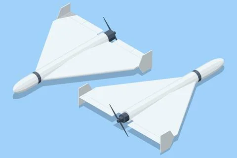 Isometric Delta wing attack aircraft pair, drone shahid. Concept of unmanned Ilustração Stock