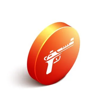 Isometric Desert eagle gun icon isolated on white background. Orange circle 스톡 일러스트