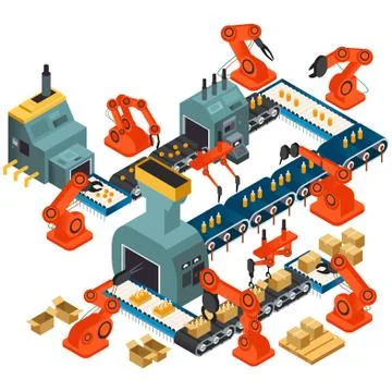 Isometric Design of Automated Processing Plant Stock Illustration