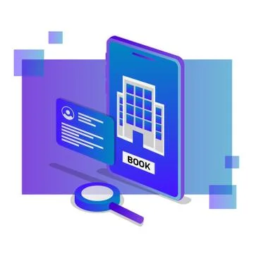 Isometric design booking hotel concept illustration vector Stock Illustration