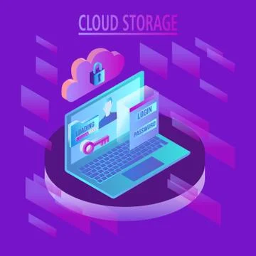 Isometric design concept cloud technology data transfer and storage Illustrazione stock