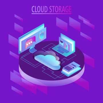 Isometric design concept cloud technology data transfer and storage Illustrazione stock