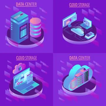 Isometric design concept cloud technology data transfer and storage Stock Illustration