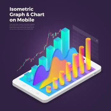 Isometric design concept mobile application analytics tools. Vector illustrat Stock Illustration