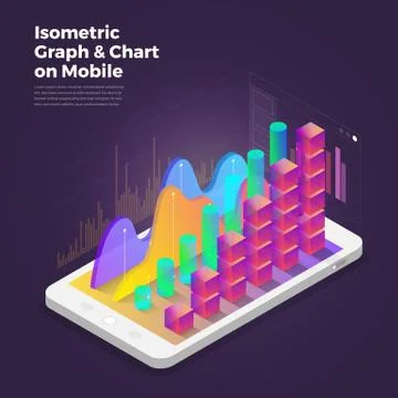 Isometric design concept mobile application analytics tools. Vector illustrat Stock Illustration