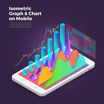 Isometric design concept mobile application analytics tools. Vector illustrat Stock Illustration