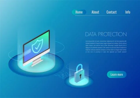 Isometric design concept web banner computer with full option security. Perso Stock Illustration