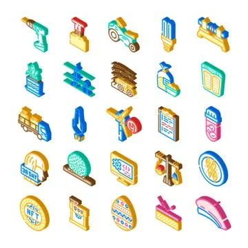 Isometric design elements collection depicting various objects イラスト素材