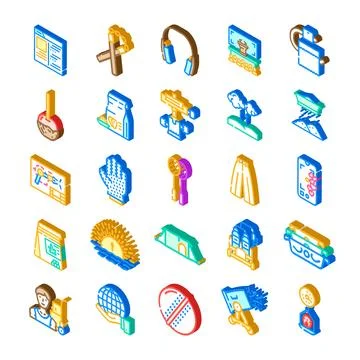 Isometric design icons collection representing diverse objects and concepts Illustrazione stock