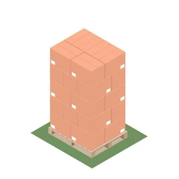 Isometric design of pallet with stacked boxes for export Stock Illustration