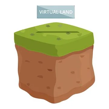 Isometric design of a virtual land chunk with a sign board, depicting online Illustrazione stock
