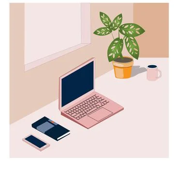 Isometric Desktop and Background Stock Illustration