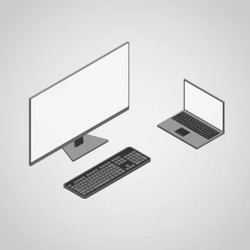 Isometric desktop computer and laptop Stock Illustration