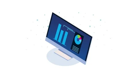 Isometric desktop computer with business statistics and charts on screen dy.. 스톡 동영상 334525300