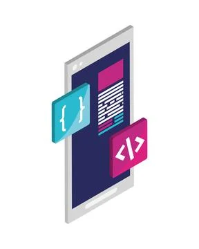Isometric development app mobile Stock Illustration