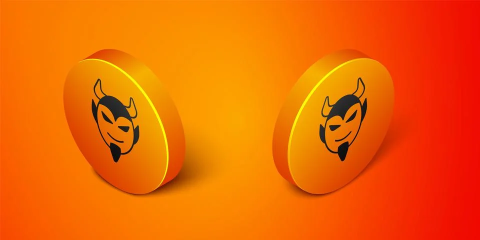 Isometric Devil head icon isolated on orange background. Happy Halloween party Stock Illustration