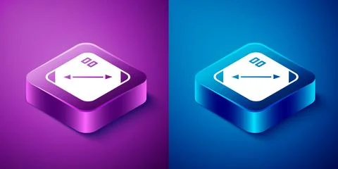Isometric Diagonal measuring icon isolated on blue and purple background. Squ Stock Illustration