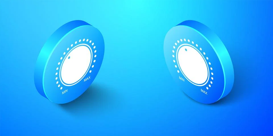 Isometric Dial knob level technology settings icon isolated on blue background Stock Illustration