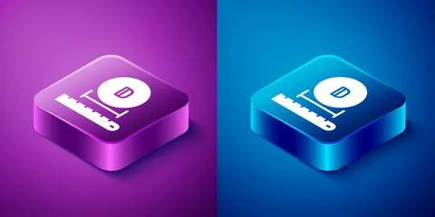 Isometric Diameter icon isolated on blue and purple background. Square button Stock Illustration