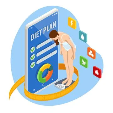 Isometric Diet programs, Diet Plan Concept. Nutrition diet, weight-management Illustrazione stock