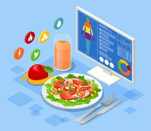 Isometric Diet programs, Diet Plan Concept. Nutrition diet, weight-management 스톡 일러스트