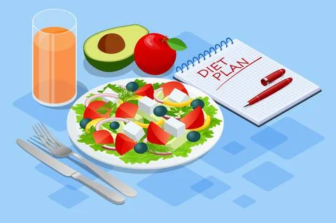 Isometric Diet programs, Diet Plan Concept. Nutrition diet, weight-management 스톡 일러스트
