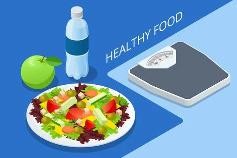 Isometric Diet programs, Diet Plan Concept. Nutrition diet, weight-management Stock Illustration