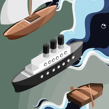 Isometric different boats Illustrazione stock