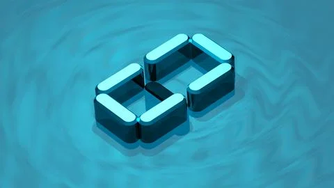 Isometric digit 0 3D render in reflective glass floating on digital water  Stock Illustration