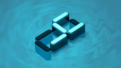 Isometric digit 4 3D render in reflective glass floating on digital water  Stock Illustration