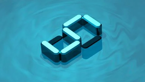 Isometric digit 5 3D render in reflective glass floating on digital water  Stock Illustration