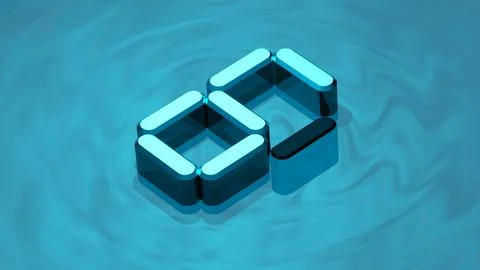 Isometric digit 6 3D render in reflective glass floating on digital water  Stock Illustration
