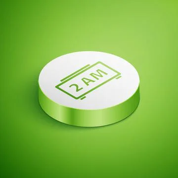 Isometric Digital alarm clock icon isolated on green background. Electronic 스톡 일러스트