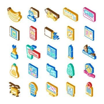 Isometric digital and physical objects icon set Stock Illustration