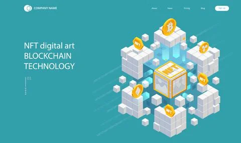 Isometric Digital art NFTs, generative art. NFT Non-fungible token is a unique Stock Illustration